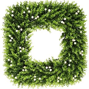 20 Inch Large Boxwood Wreath with White Berries, Spring Summer Artificial Green Wreaths for Front Door Farmhous Wedding Window Hanging Wall All Year Round Indoor & Outdoor in Saudi Arabia