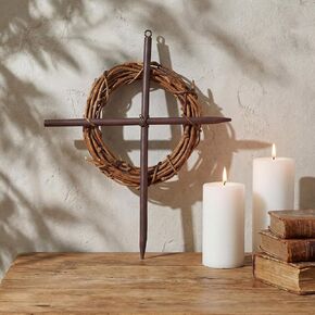 Dingion Lent Mini Crown of Thorns Nail Cross Wreath Decor Holy Thursday Easter Purple Velvet Ribbon Lily 7in Christian Catholic Cross Christian Grapevine Thorns Crown for Lent Holy Week Church Home in Kuwait