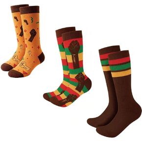 جوارب سوداء لشهر التاريخ للرجال والنساء، 3 أزواج من الجوارب المبتكرة ذات العلم الأفريقي من جوارب Juneteenth Dress in Kuwait