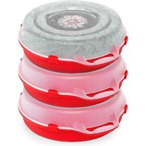 HOMZ 3 عبوات من حاويات تخزين إكليل من البلاستيك الشفاف للعطلات الموسمية مقاس 24 بوصة، باللون الأحمر - صناديق تنظيم الديكور القابلة للتكديس مع أغطية ومقابض لأكاليل عيد الميلاد وأكاليل الزهور in Kuwait