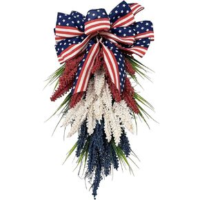 19.7 Inch Patriotic Wreath for Front Door 4th of July Wreath Independence Day White Blue Red Garland for Memorial Day Veterans Day Front Door Decoration Hanging Ornaments in Saudi Arabia