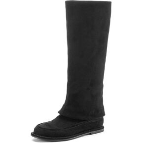 CouieCuies Suede Knee High Boots for Women Black Flats Tall Boot Pull On Fold Over Boots Suede Moccasin Toe Comfortable Dressy Shoes in Kuwait