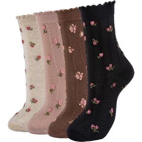 4 أزواج من الجوارب النسائية اللطيفة المكشكشة على الكاحل، جوارب مكشكشة للكاحل منقوشة، جوارب دائرية قابلة للتنفس متوسطة الخس، مقاس 5-9 in Kuwait