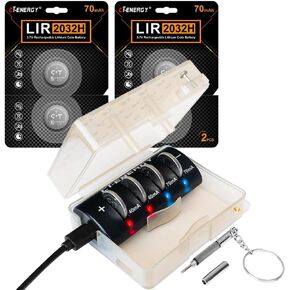 بطاريات Lir 2032h قابلة لإعادة الشحن مع طقم شاحن 4 خليج، شاحن بطارية خلية زر عملة مع صندوق تخزين مقاوم للأطفال، بطارية قابلة لإعادة الشحن 3.7 فولت 2032 استبدال CR2032 in Kuwait