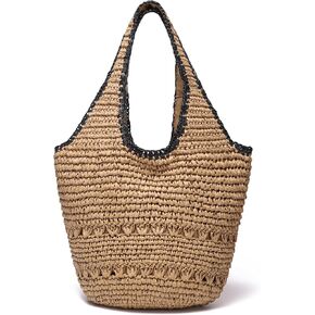حقيبة الشاطئ من جولك للنساء، حقيبة يد الرافية كبيرة للصيف للشاطئ، حقائب كتف منسوجة بوهو للعطلات مع سحاب in Kuwait