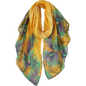 GERINLY Yellow Scarfs with Large Purple Green Leaves Print, Mardi Gras Theme Wrap Shawl for Women in Kuwait