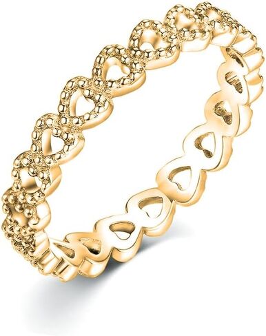 Savlano 925 Sterling Silver Bezel Hearts Stackable Ring Band 18K Gold Plated Ring for Women - Made in Italy Comes Gift Box in Saudi Arabia