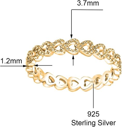 Savlano 925 Sterling Silver Bezel Hearts Stackable Ring Band 18K Gold Plated Ring for Women - Made in Italy Comes Gift Box in Saudi Arabia
