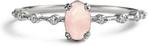 PERIMADE 18K Gold Plated Rose Quartz Ring Dainty Oval Pink Crystal Gemstone Band Hypoallergenic Solid 925 Sterling Silver Stacking Ring for Women Birthday Friendship Jewelry Gift (Size 6-8) in Kuwait
