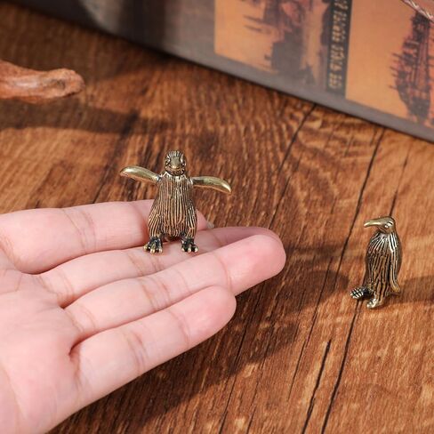 2Pcs Brass Penguin Figurines, Vintage Sculpture Art Piece Little Penguins Statue for Home Office or Café Ocean Arctic Animal Collection Statue Fun Gifts for Penguin Lover, Girl, Mom, and Wife in Saudi Arabia