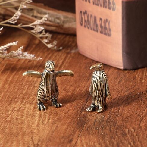 2Pcs Brass Penguin Figurines, Vintage Sculpture Art Piece Little Penguins Statue for Home Office or Café Ocean Arctic Animal Collection Statue Fun Gifts for Penguin Lover, Girl, Mom, and Wife in Saudi Arabia