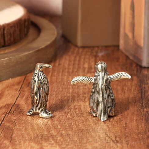 2Pcs Brass Penguin Figurines, Vintage Sculpture Art Piece Little Penguins Statue for Home Office or Café Ocean Arctic Animal Collection Statue Fun Gifts for Penguin Lover, Girl, Mom, and Wife in Saudi Arabia