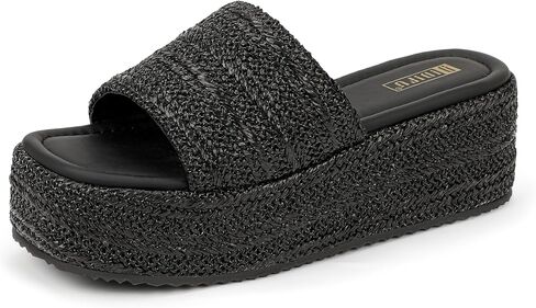 IDIFU IN3 Platform Espadrille Sandals Slip on Low Raffia Wedges for Women Summer Beach Vacation Dressy Slides Shoes Comfortable Cute Casual Bohemia Round Open Toe Sandals in Saudi Arabia