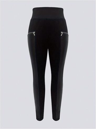 بنطال ضيق نسائي من الجلد الصناعي عالي الخصر من WDIRARA مع جيوب بسحاب in Kuwait