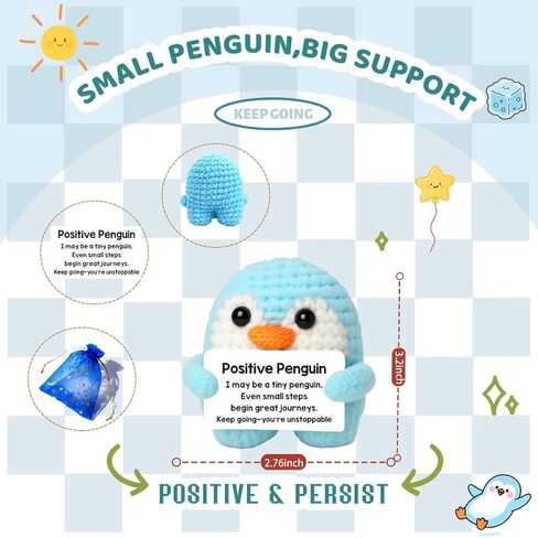 هدايا عيد ميلاد للنساء والرجال، هدية دعم البهجة العاطفية الإيجابية من الكروشيه المصنوعة يدويًا للتخرج، والذكرى السنوية، وعيد الحب، والكريسماس، والتفريغ، وديكور المنزل (البطريق الأسود) in Kuwait