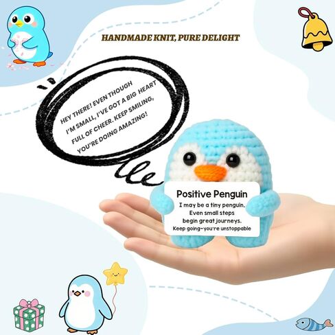 هدايا عيد ميلاد للنساء والرجال، هدية دعم البهجة العاطفية الإيجابية من الكروشيه المصنوعة يدويًا للتخرج، والذكرى السنوية، وعيد الحب، والكريسماس، والتفريغ، وديكور المنزل (البطريق الأسود) in Kuwait