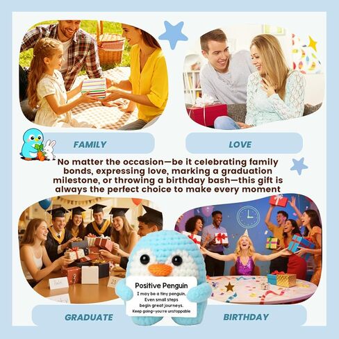 هدايا عيد ميلاد للنساء والرجال، هدية دعم البهجة العاطفية الإيجابية من الكروشيه المصنوعة يدويًا للتخرج، والذكرى السنوية، وعيد الحب، والكريسماس، والتفريغ، وديكور المنزل (البطريق الأسود) in Kuwait