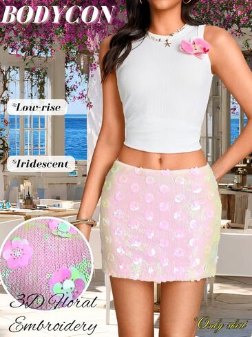 Sequin Mini Skirt,Low Rise Glitter Skirts for Women,Sparkly Disco Party Concert New Years Eve Outfits in Saudi Arabia
