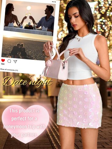 Sequin Mini Skirt,Low Rise Glitter Skirts for Women,Sparkly Disco Party Concert New Years Eve Outfits in Saudi Arabia