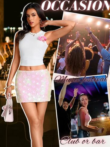 Sequin Mini Skirt,Low Rise Glitter Skirts for Women,Sparkly Disco Party Concert New Years Eve Outfits in Saudi Arabia