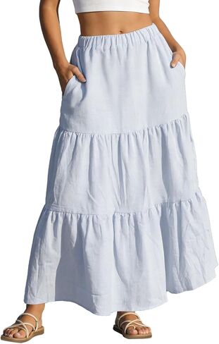 MISSMILLER Women’s Boho Maxi Skirts Trendy Summer 2026 Spring Flowy Swing A Line Tiered Skirt Beach Vacation Clothes Dress in Kuwait