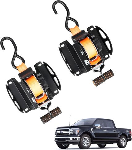 Retractable Ratchet Straps for 2015-2025 2026 Ford F150 Accessories, 2PCS Self Retractable Tie Down Straps, Heavy Duty Quick Release and Tool-Free No Drill Install (1,500lb Break Strength) in Saudi Arabia