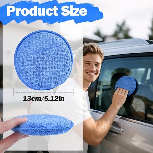 12 Pack Microfiber Wax Applicator Pads with Finger Pocket,Foam Car Wax Applicator Polishing Pads Microfiber Applicator Pad for Car Detailing & Cleaning (5 inch, Blue) in Kuwait