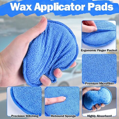 12 Pack Microfiber Wax Applicator Pads with Finger Pocket,Foam Car Wax Applicator Polishing Pads Microfiber Applicator Pad for Car Detailing & Cleaning (5 inch, Blue) in Kuwait