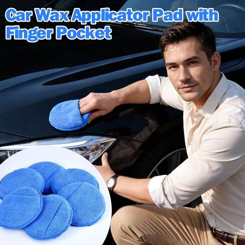 12 Pack Microfiber Wax Applicator Pads with Finger Pocket,Foam Car Wax Applicator Polishing Pads Microfiber Applicator Pad for Car Detailing & Cleaning (5 inch, Blue) in Kuwait