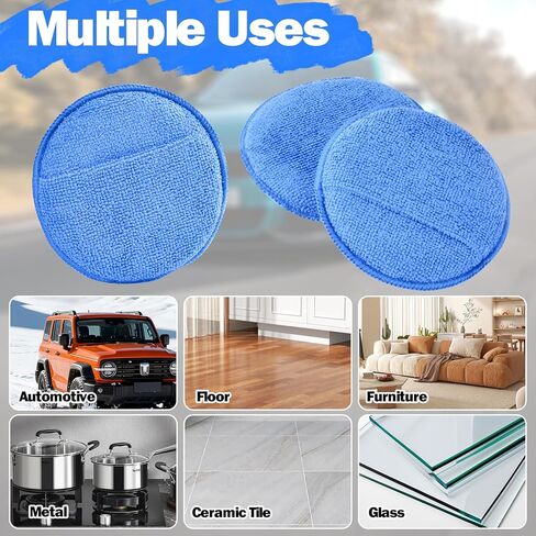 12 Pack Microfiber Wax Applicator Pads with Finger Pocket,Foam Car Wax Applicator Polishing Pads Microfiber Applicator Pad for Car Detailing & Cleaning (5 inch, Blue) in Kuwait