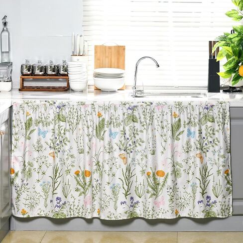 VitalCozy مجلس الوزراء الستائر 28 "× 35" بالوعة تنورة للحمام الماس غرزة ذاتية اللصق نسيج مقاوم للماء ستائر قصيرة للمطبخ الأزهار غسالة صحون غطاء الستار للمنزل مزرعة الستارة ريفي in Saudi Arabia