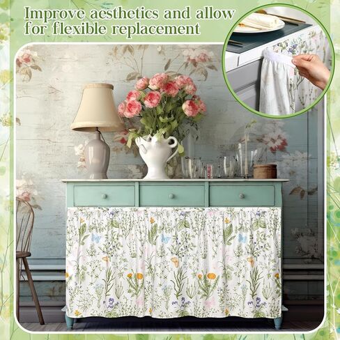 VitalCozy مجلس الوزراء الستائر 28 "× 35" بالوعة تنورة للحمام الماس غرزة ذاتية اللصق نسيج مقاوم للماء ستائر قصيرة للمطبخ الأزهار غسالة صحون غطاء الستار للمنزل مزرعة الستارة ريفي in Saudi Arabia