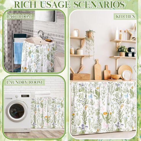 VitalCozy مجلس الوزراء الستائر 28 "× 35" بالوعة تنورة للحمام الماس غرزة ذاتية اللصق نسيج مقاوم للماء ستائر قصيرة للمطبخ الأزهار غسالة صحون غطاء الستار للمنزل مزرعة الستارة ريفي in Saudi Arabia