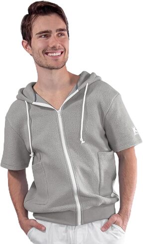 Terry Cloth Zip Hoodie for Men – Short Sleeve 100% Cotton Beach & Resort Cover-Up in Saudi Arabia