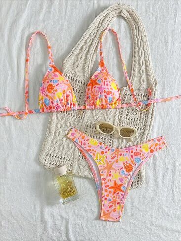 OYOANGLE Women's 2 Piece Ribbed Knit Bikini Set Halter Triangle High Cut Brief Graphic Beach Swimsuit in Saudi Arabia