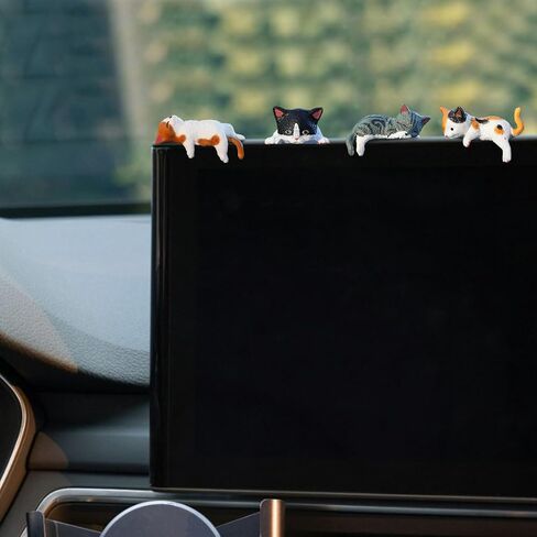 5 Pcs Mini Cat Figurines Car Decor Dashboard Accessories Cute Resin Cat Ornaments for Rearview Mirror Desk Decorations Funny Car Gifts Interior Decors for Woman in Kuwait