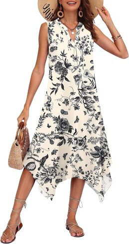 AUSELILY Summer Dresses for Women 2026 Casual Sleeveless Sundress Asymmetrical Hem Tank Midi Dress with Pockets in Saudi Arabia