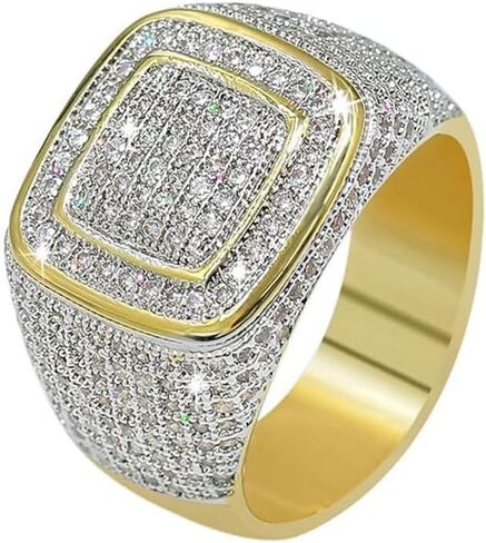الوجه الذهب الواسع 14 كيلو مكثف خاتم مويسانيت ، خاتم الهيب هوب للرجال متعددة الطبقات ، تعبير طبقة عن الأزياء الحديثة ، هدايا لأبي in Kuwait