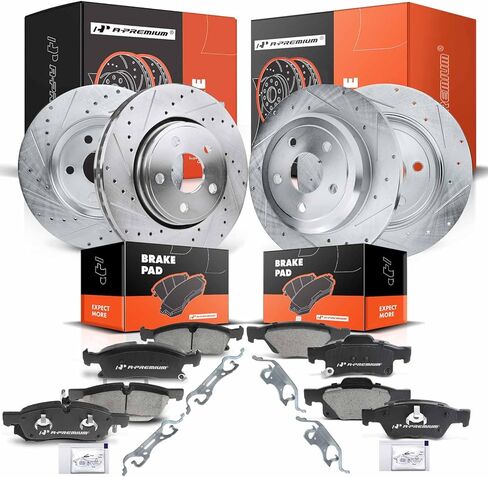 A-Premium Front and Rear Drilled and Slotted Disc Brake Rotors + Ceramic Pads Kit Compatible with Select Dodge and Jeep Models - Durango 2011-2020 3.6L, Grand Cherokee 2011-2018, 12-PC Set in Saudi Arabia