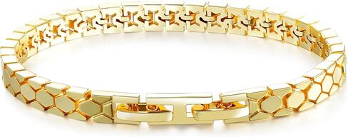 سوار سلسلة بسمارك مطلي بالذهب 14 قيراط بعرض 5 مم للنساء غير مشوه، سوار على الطراز الإيطالي in Kuwait