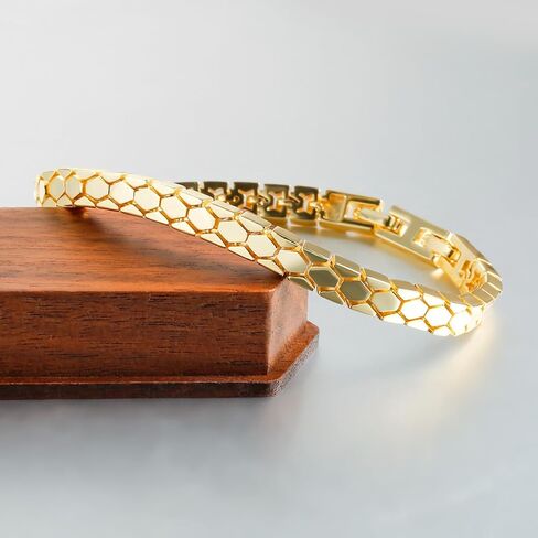 سوار سلسلة بسمارك مطلي بالذهب 14 قيراط بعرض 5 مم للنساء غير مشوه، سوار على الطراز الإيطالي in Kuwait