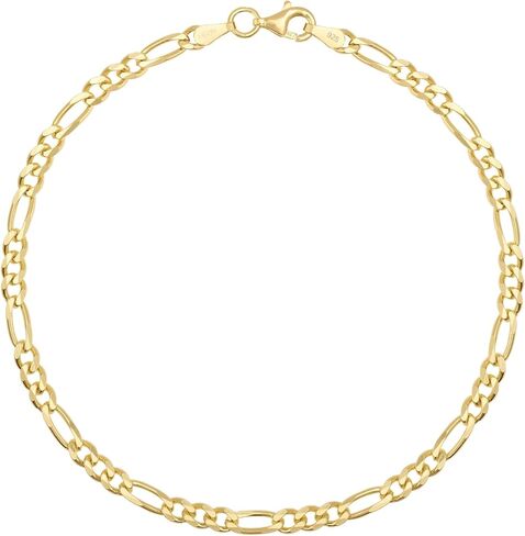 HEON 24K Gold Plated 925 Sterling Silver Solid 3.80mm Figaro Link Chain Bracelet for Men Women, Hypoallergenic Non-Tarnish Jewelry in Saudi Arabia