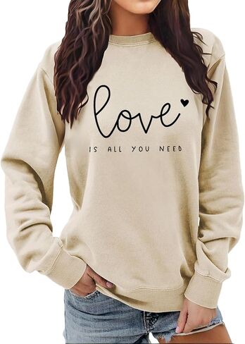 Long Sleeve Shirts Valentines Sweatshirt for Women Love Letter Graphic Spring Summer Casual Pullover Tops in Saudi Arabia