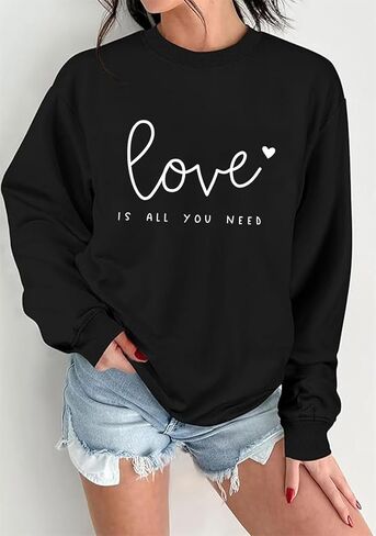 Long Sleeve Shirts Valentines Sweatshirt for Women Love Letter Graphic Spring Summer Casual Pullover Tops in Saudi Arabia