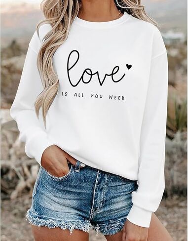 Long Sleeve Shirts Valentines Sweatshirt for Women Love Letter Graphic Spring Summer Casual Pullover Tops in Saudi Arabia