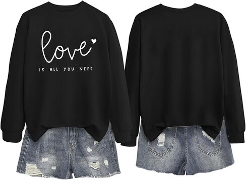 Long Sleeve Shirts Valentines Sweatshirt for Women Love Letter Graphic Spring Summer Casual Pullover Tops in Saudi Arabia