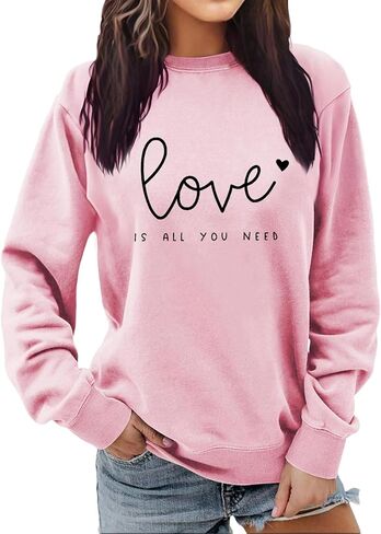 Long Sleeve Shirts Valentines Sweatshirt for Women Love Letter Graphic Spring Summer Casual Pullover Tops in Saudi Arabia