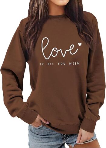 Long Sleeve Shirts Valentines Sweatshirt for Women Love Letter Graphic Spring Summer Casual Pullover Tops in Saudi Arabia