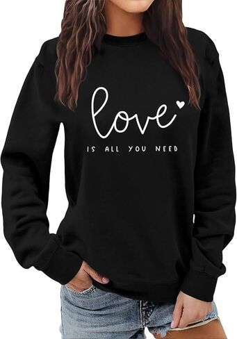 Long Sleeve Shirts Valentines Sweatshirt for Women Love Letter Graphic Spring Summer Casual Pullover Tops in Saudi Arabia