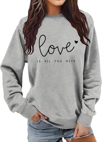 Long Sleeve Shirts Valentines Sweatshirt for Women Love Letter Graphic Spring Summer Casual Pullover Tops in Saudi Arabia